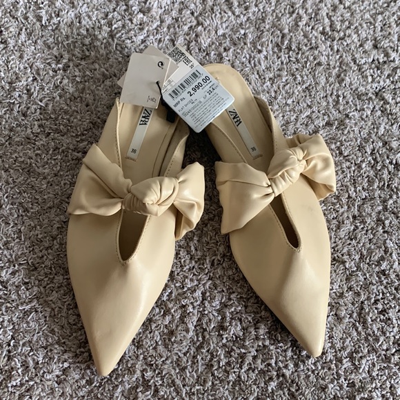 Zara cream coloured bow detailed mules - Picture 4 of 5